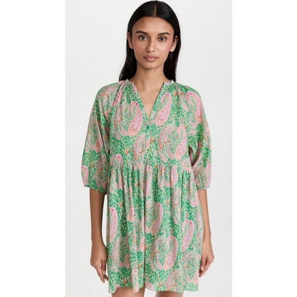 💕BA&SH💕 Odeon Robe Dress ~ Vert Green Paisley Print Large - Picture 6 of 16